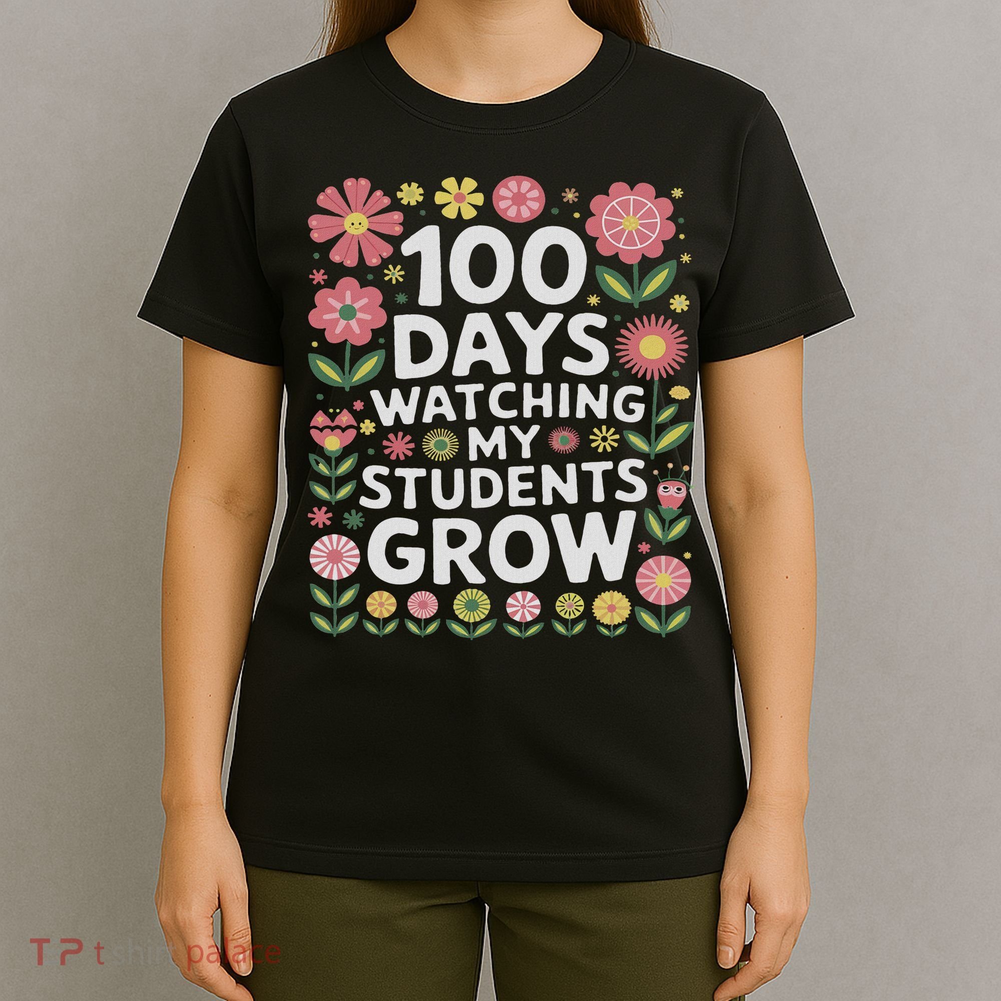 Retro Flowers For 100 Days Of School Teacher Appreciation  T-Shirt