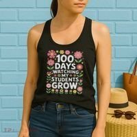 Retro Flowers For 100 Days Of School Teacher Appreciation  Women's Tank Top thumb 2