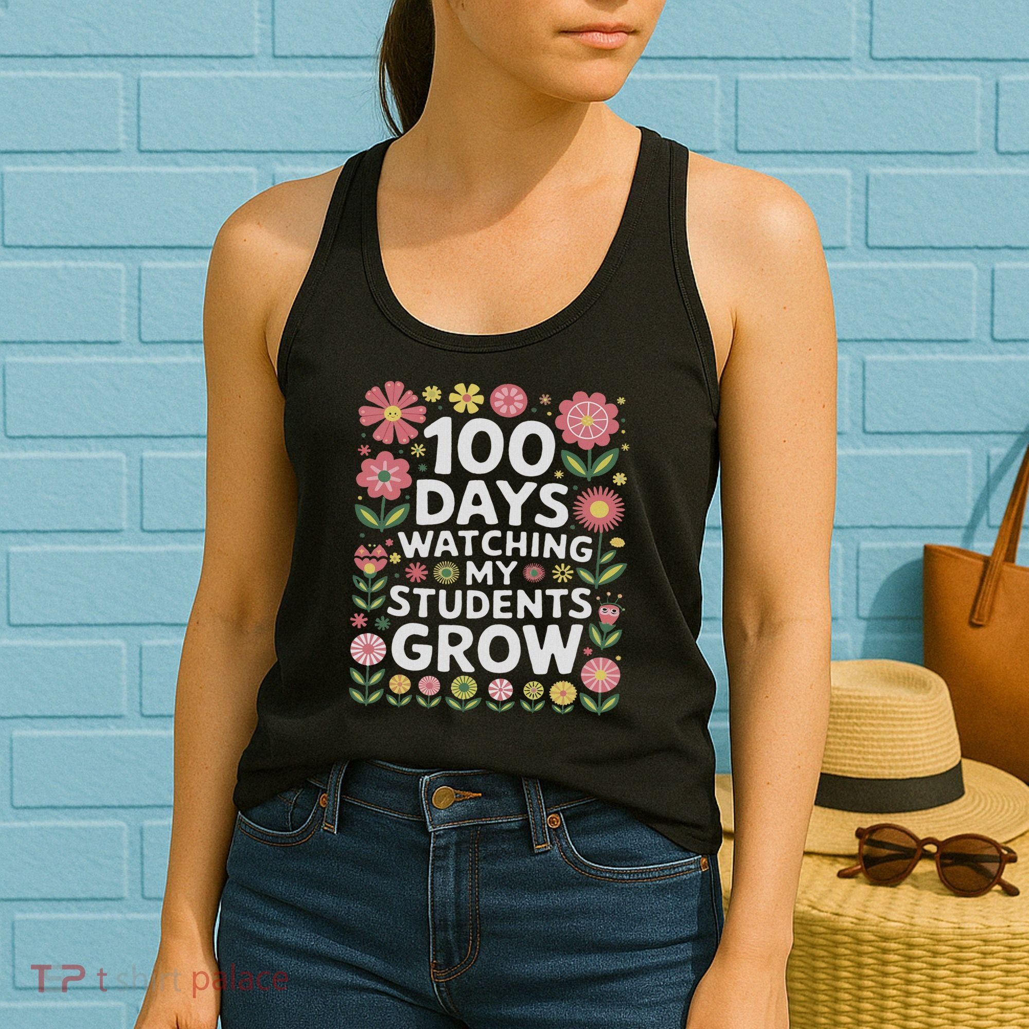 Retro Flowers For 100 Days Of School Teacher Appreciation  Women's Tank Top