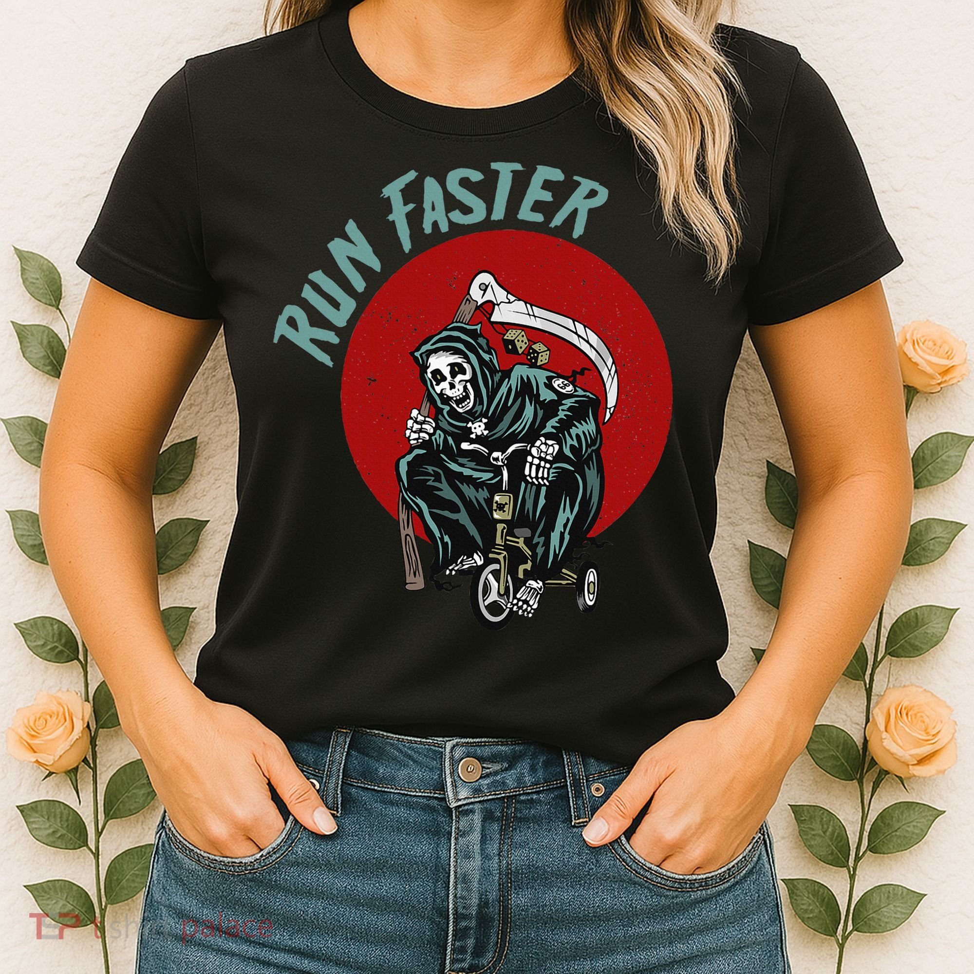 Run Faster Grim Reaper Last Responder Funny Dark Humor Gift Women's T-Shirt