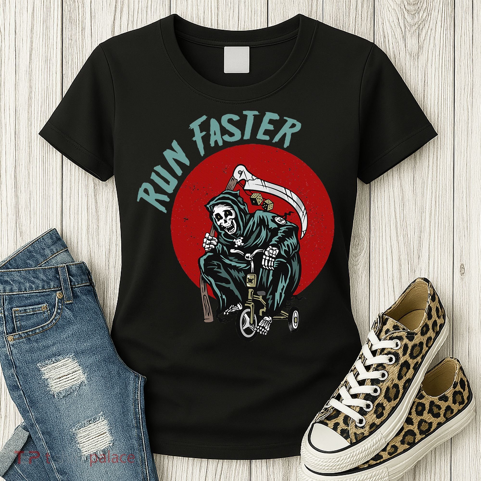 Run Faster Grim Reaper Last Responder Funny Dark Humor Gift Women's T-Shirt