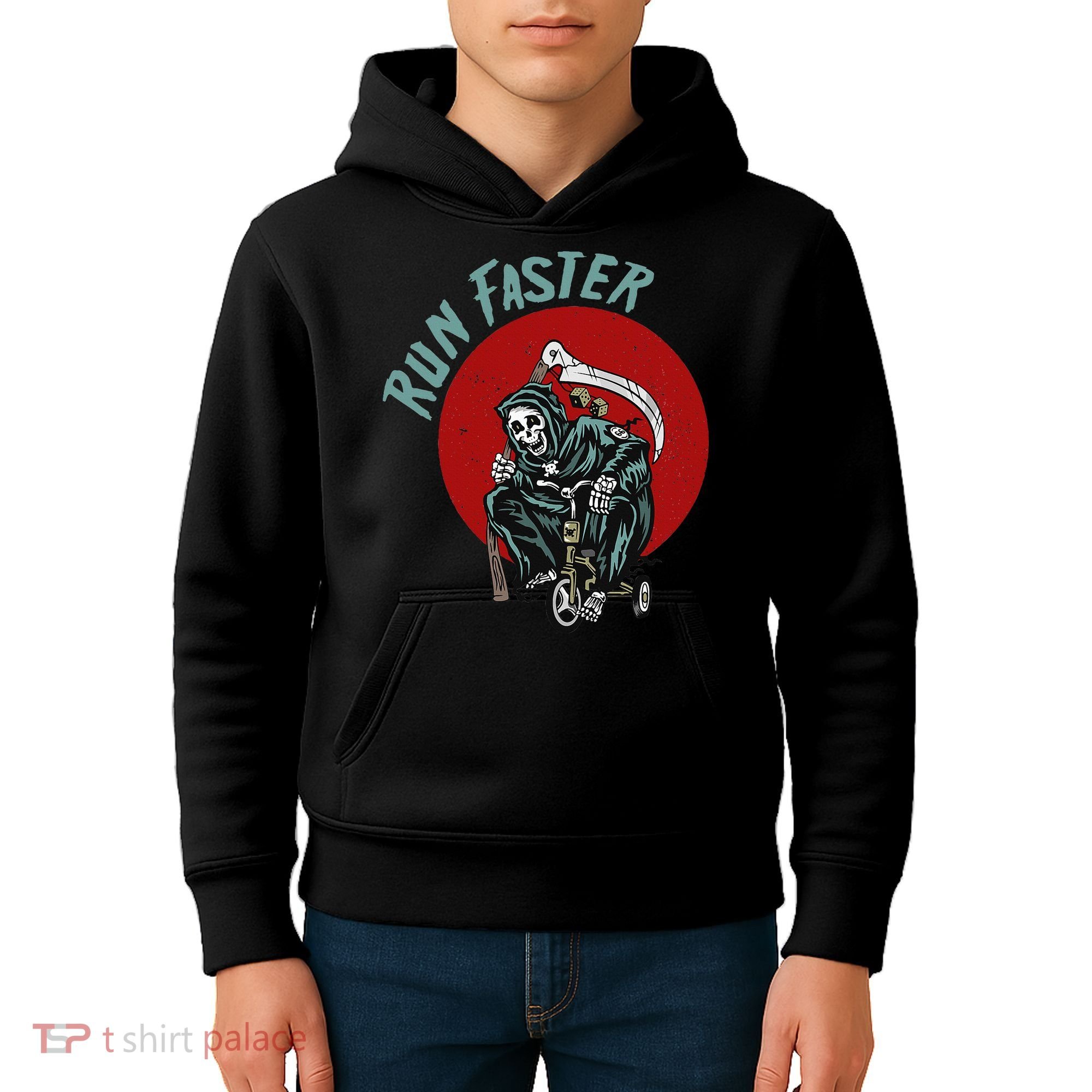 Run Faster Grim Reaper Last Responder Funny Dark Humor Gift Kids Hoodie