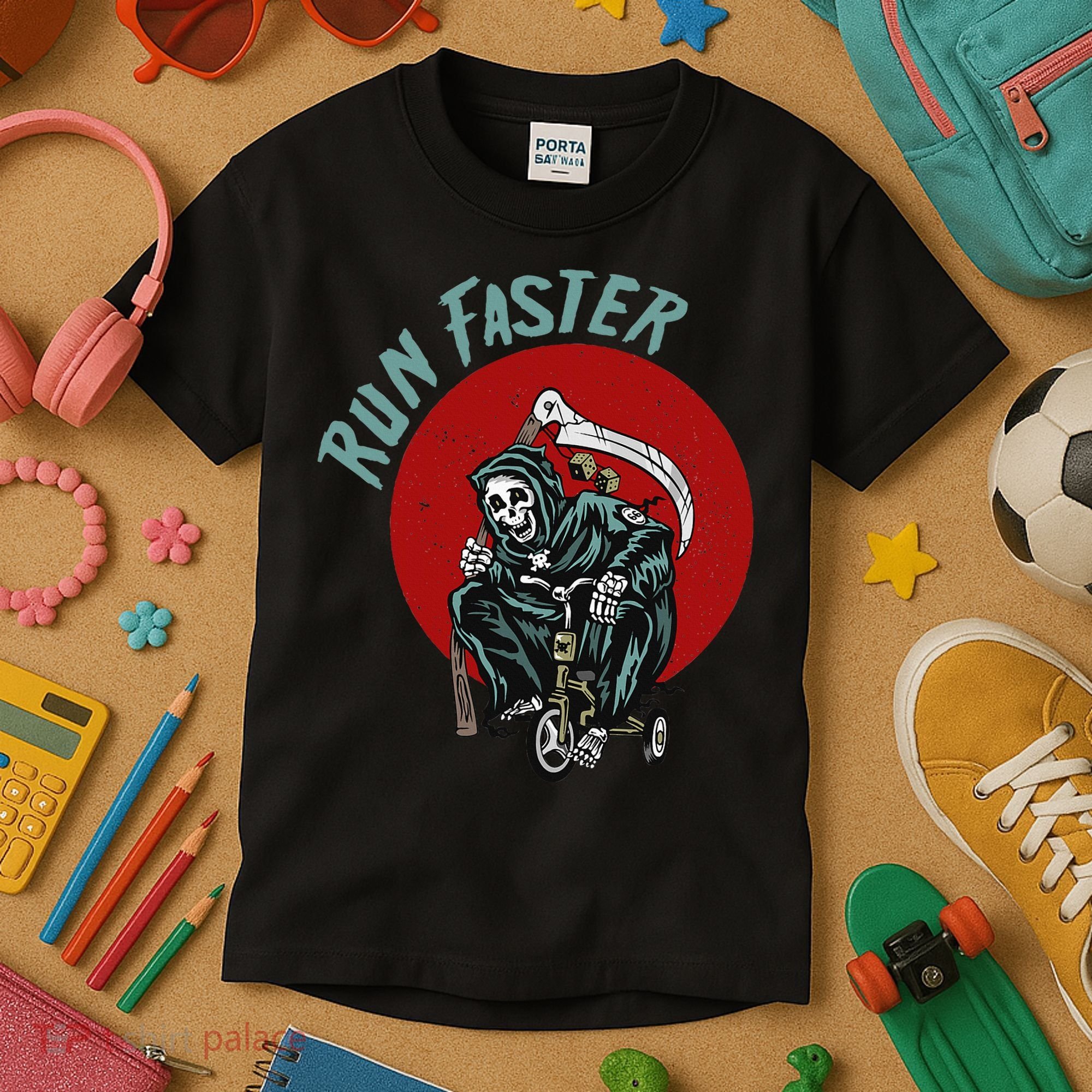 Run Faster Grim Reaper Last Responder Funny Dark Humor Gift Kids T-Shirt