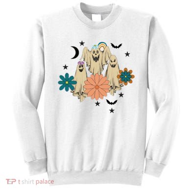 Retro Floral Ghost Halloween Spooky Season Halloween Party Sweatshirt