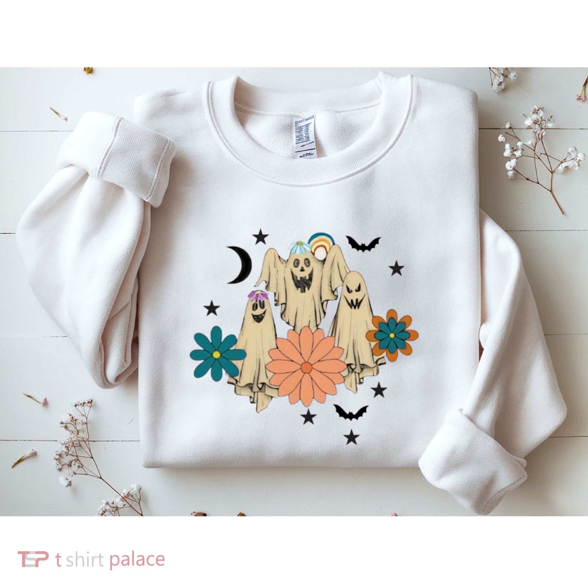 Retro Floral Ghost Halloween Spooky Season Halloween Party Sweatshirt
