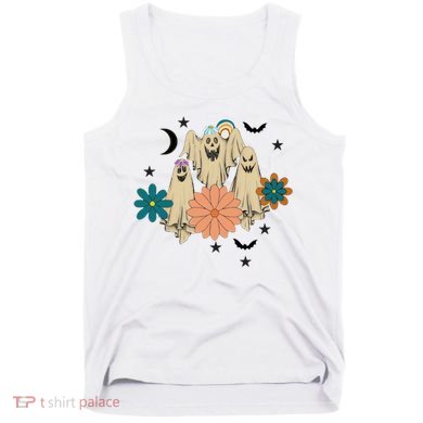 Retro Floral Ghost Halloween Spooky Season Halloween Party Tank Top