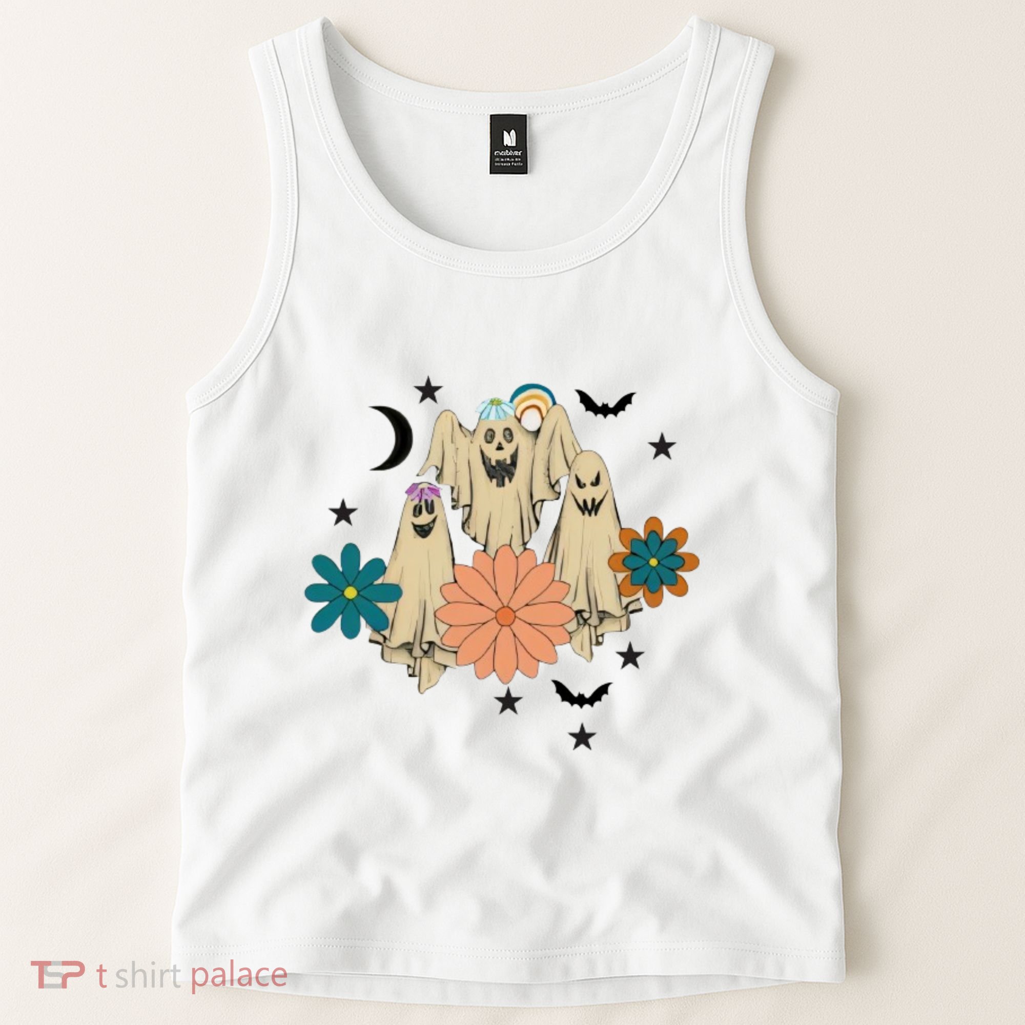 Retro Floral Ghost Halloween Spooky Season Halloween Party Tank Top