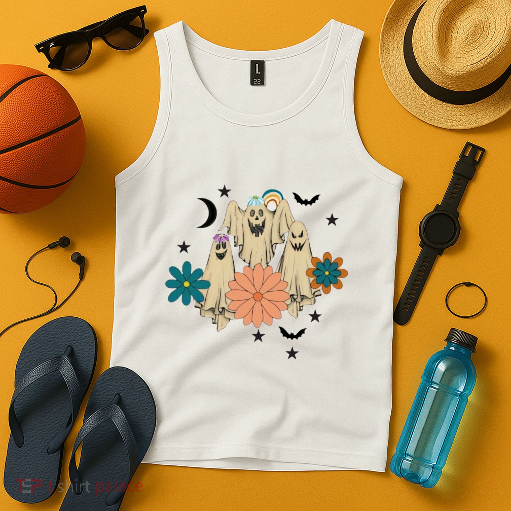 Retro Floral Ghost Halloween Spooky Season Halloween Party Tank Top