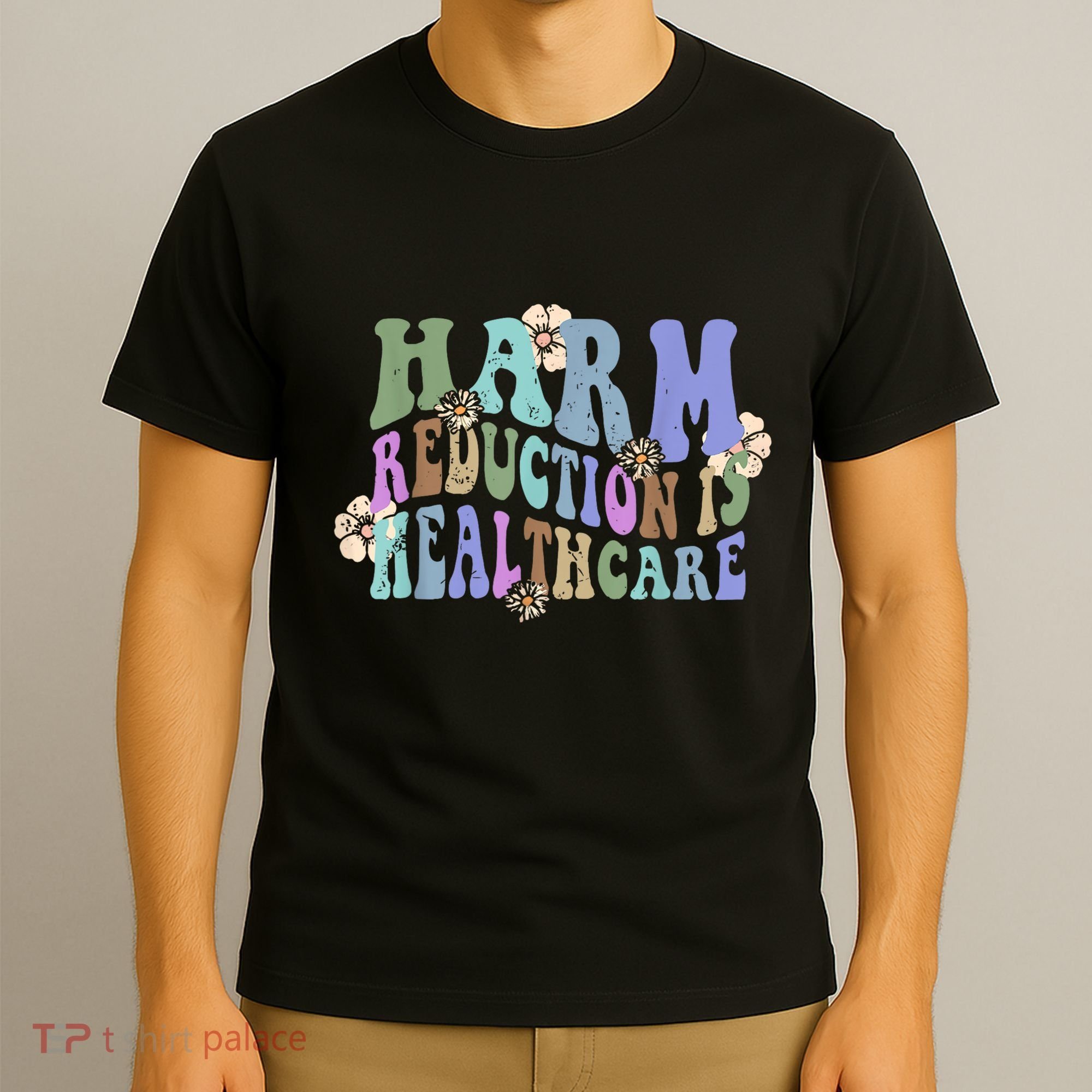 Retro Flower Harm Reduction Healthcare Overdose Awareness T-Shirt