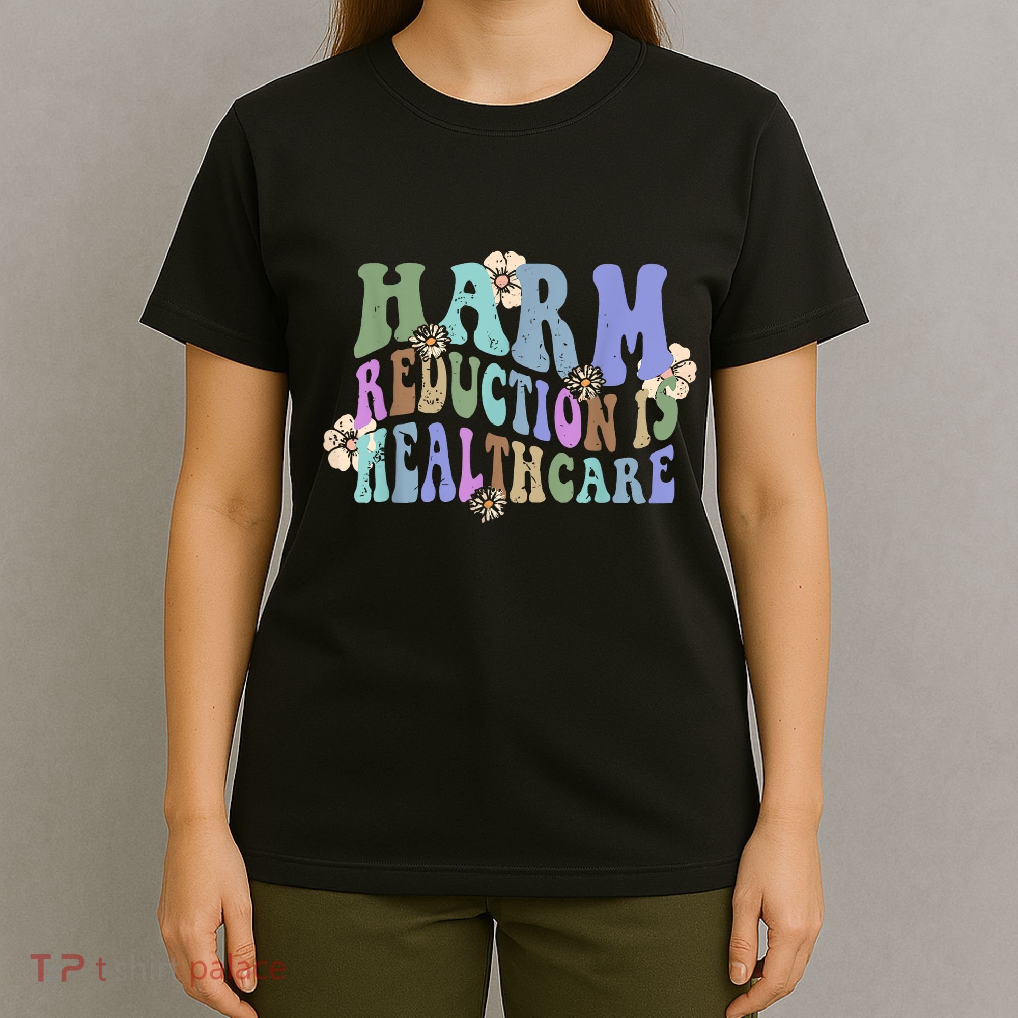 Retro Flower Harm Reduction Healthcare Overdose Awareness T-Shirt