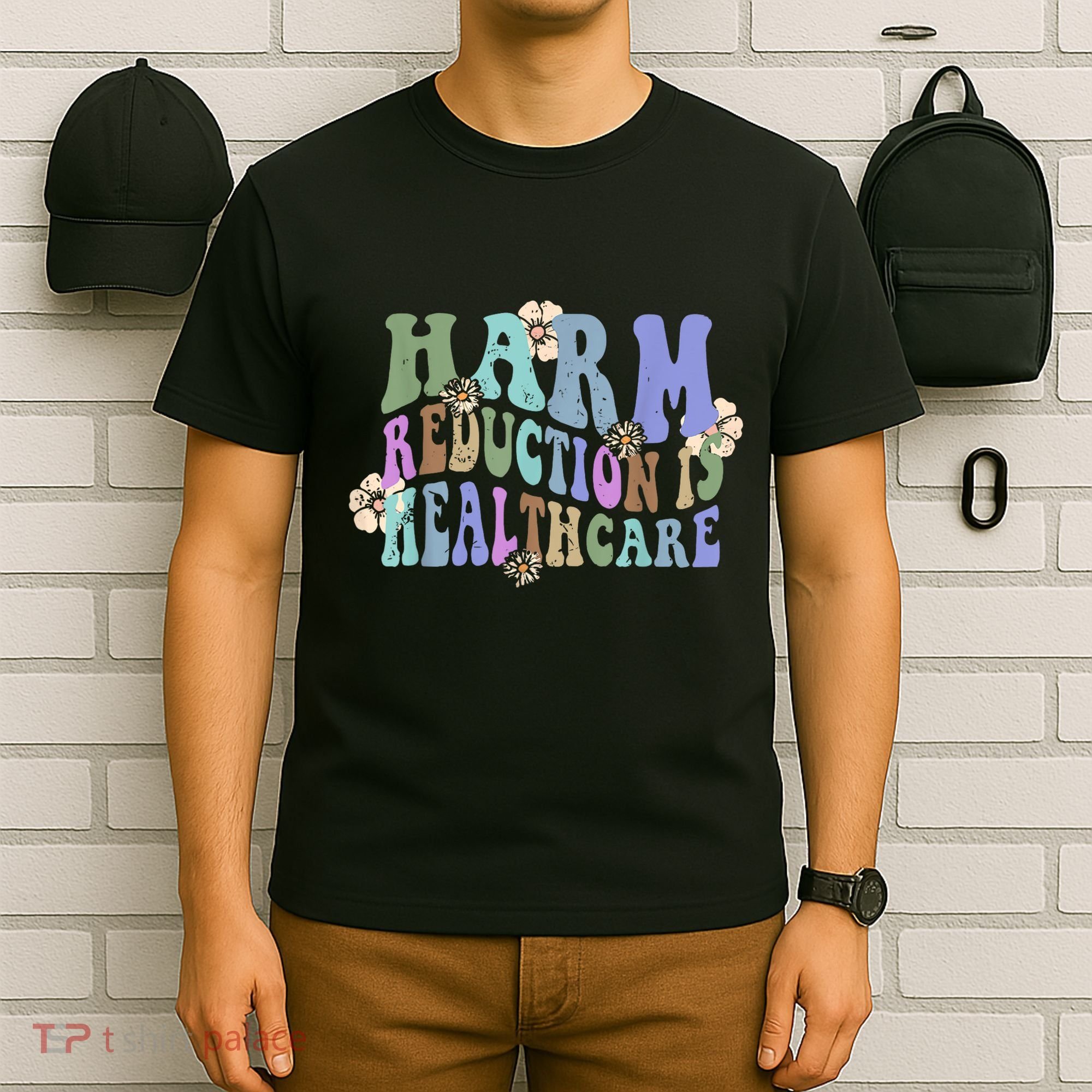 Retro Flower Harm Reduction Healthcare Overdose Awareness T-Shirt
