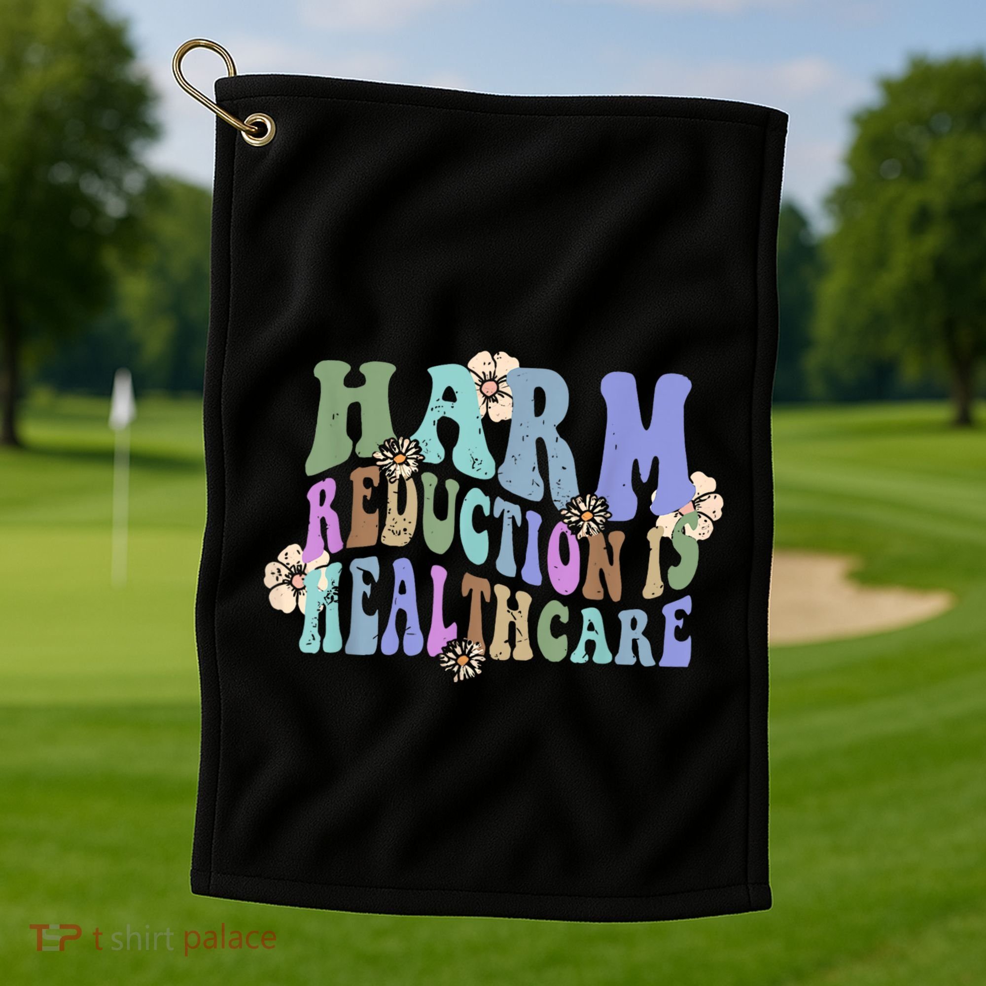 Retro Flower Harm Reduction Healthcare Overdose Awareness Golf Towel