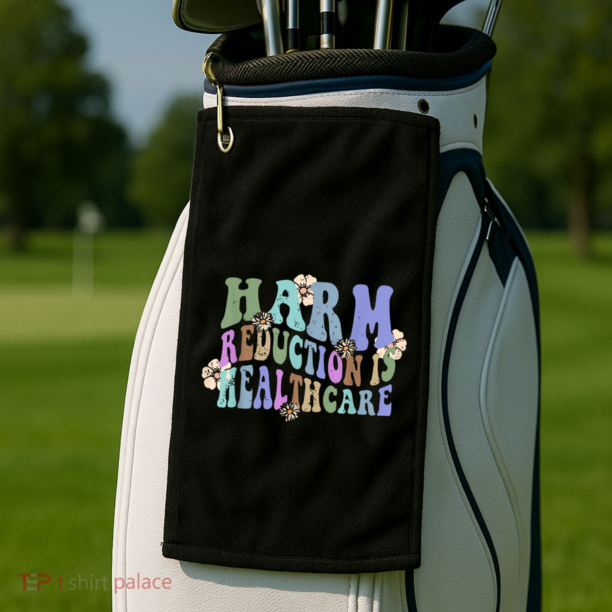 Retro Flower Harm Reduction Healthcare Overdose Awareness Golf Towel