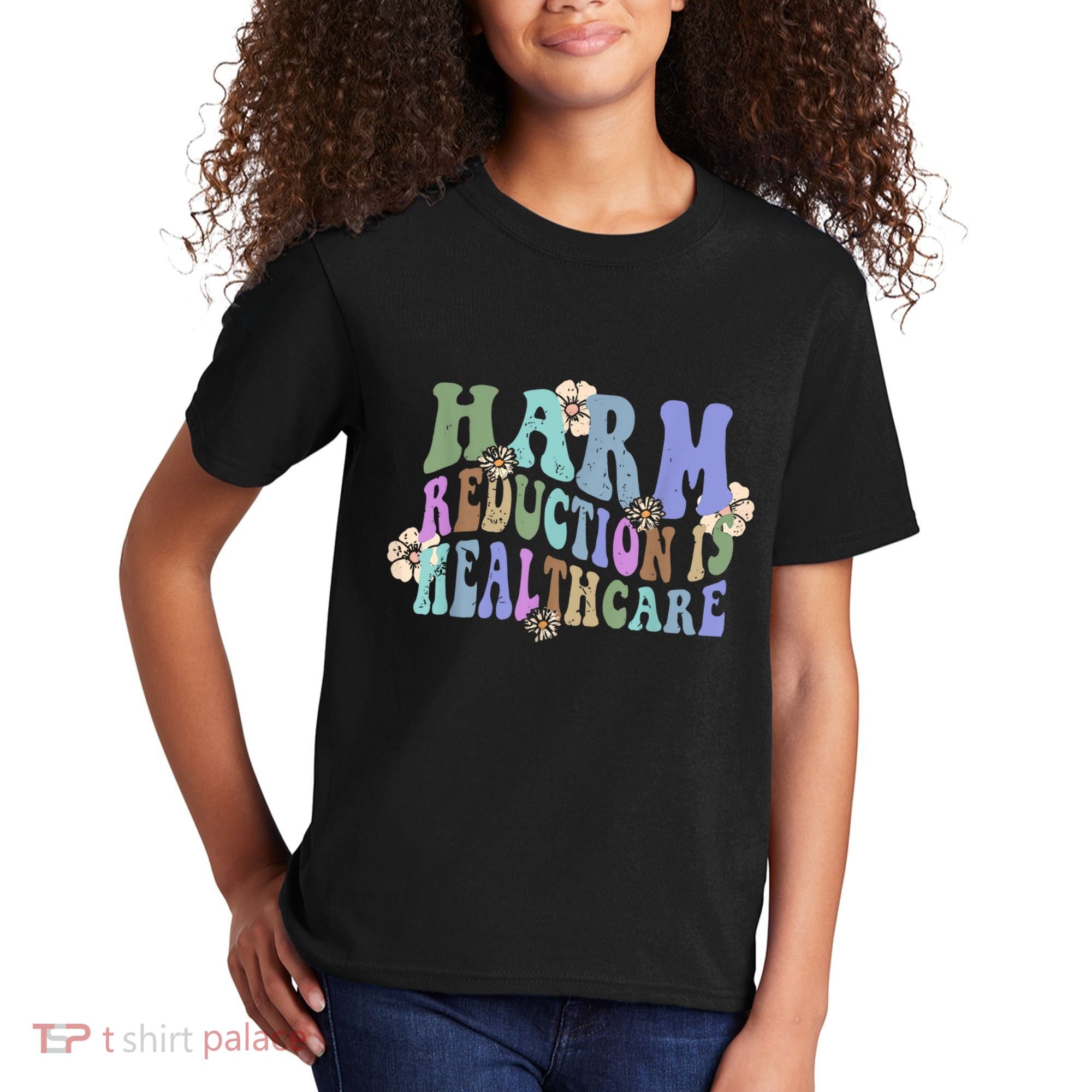 Retro Flower Harm Reduction Healthcare Overdose Awareness Kids T-Shirt
