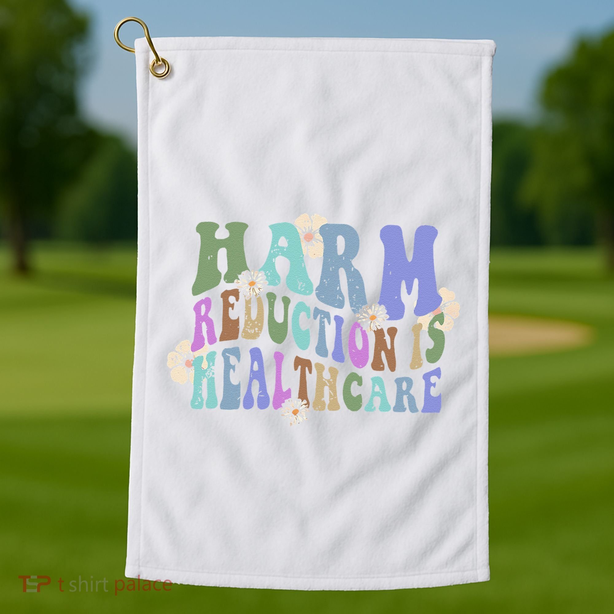 Retro Flower Harm Reduction Healthcare Overdose Awareness Golf Towel