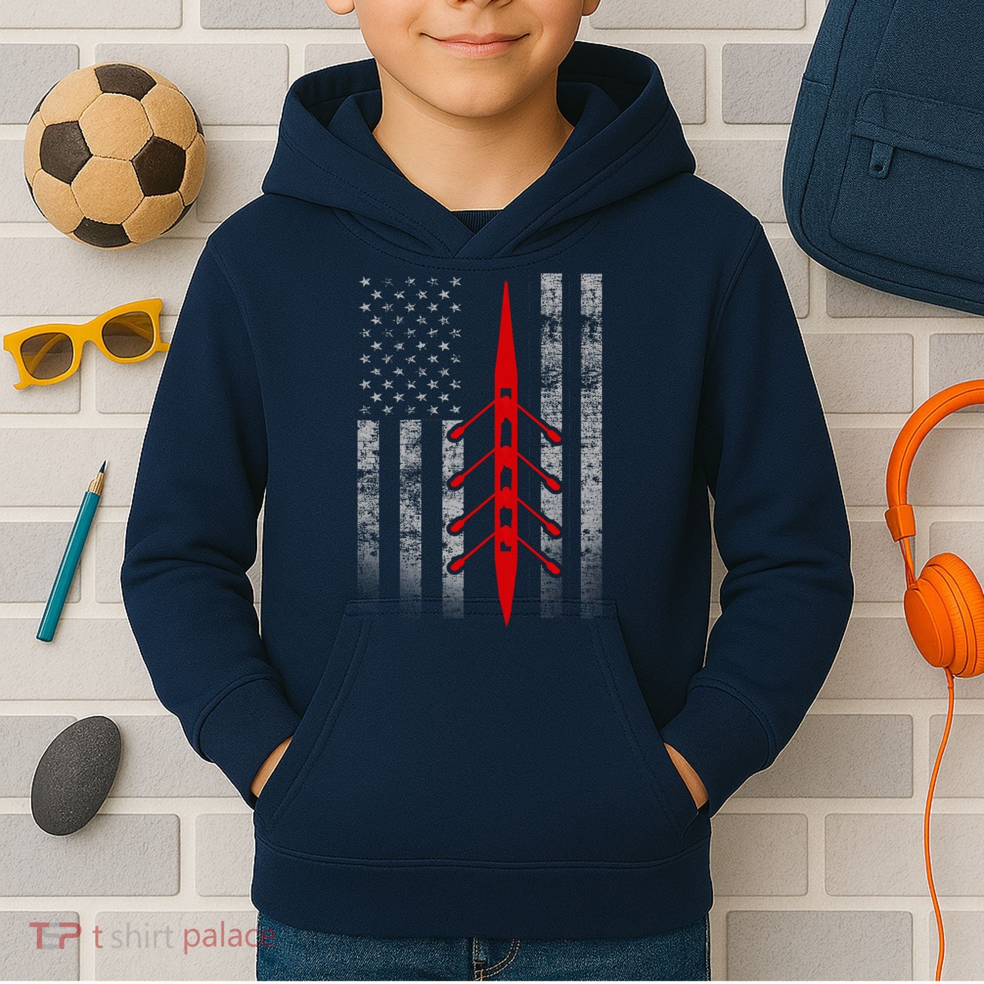 Rowing Flag Hoodie - Rowing Boat Flag Hooded Kids Hoodie