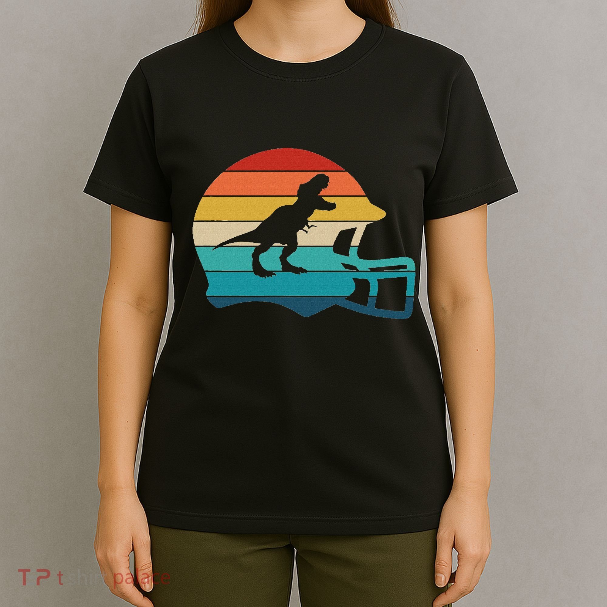 Retro Football Helmet Dinosaur T Rex Jersey Women T-Shirt