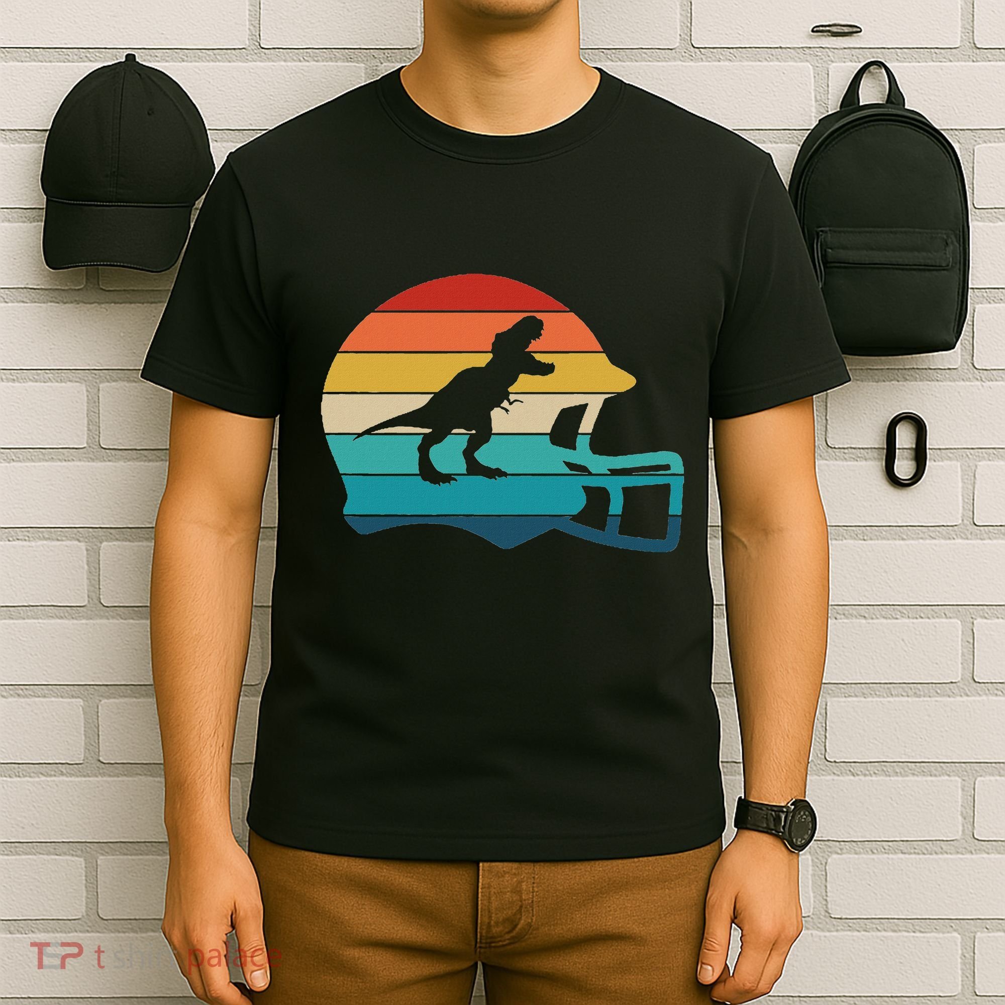 Retro Football Helmet Dinosaur T Rex Jersey Women T-Shirt