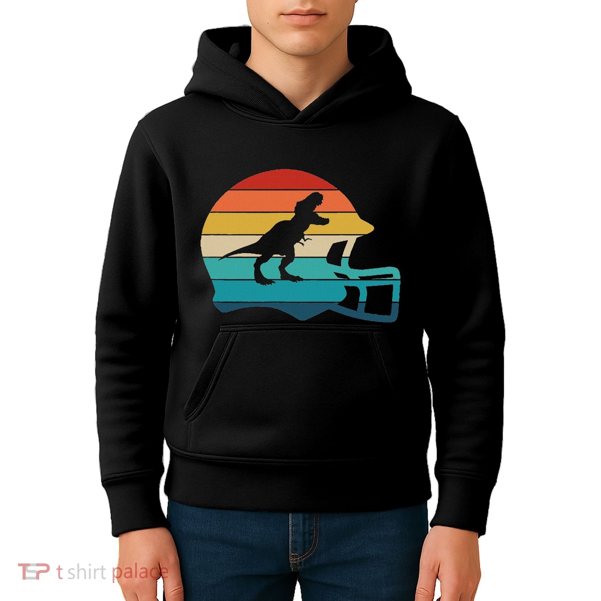 Retro Football Helmet Dinosaur T Rex Jersey Women Kids Hoodie