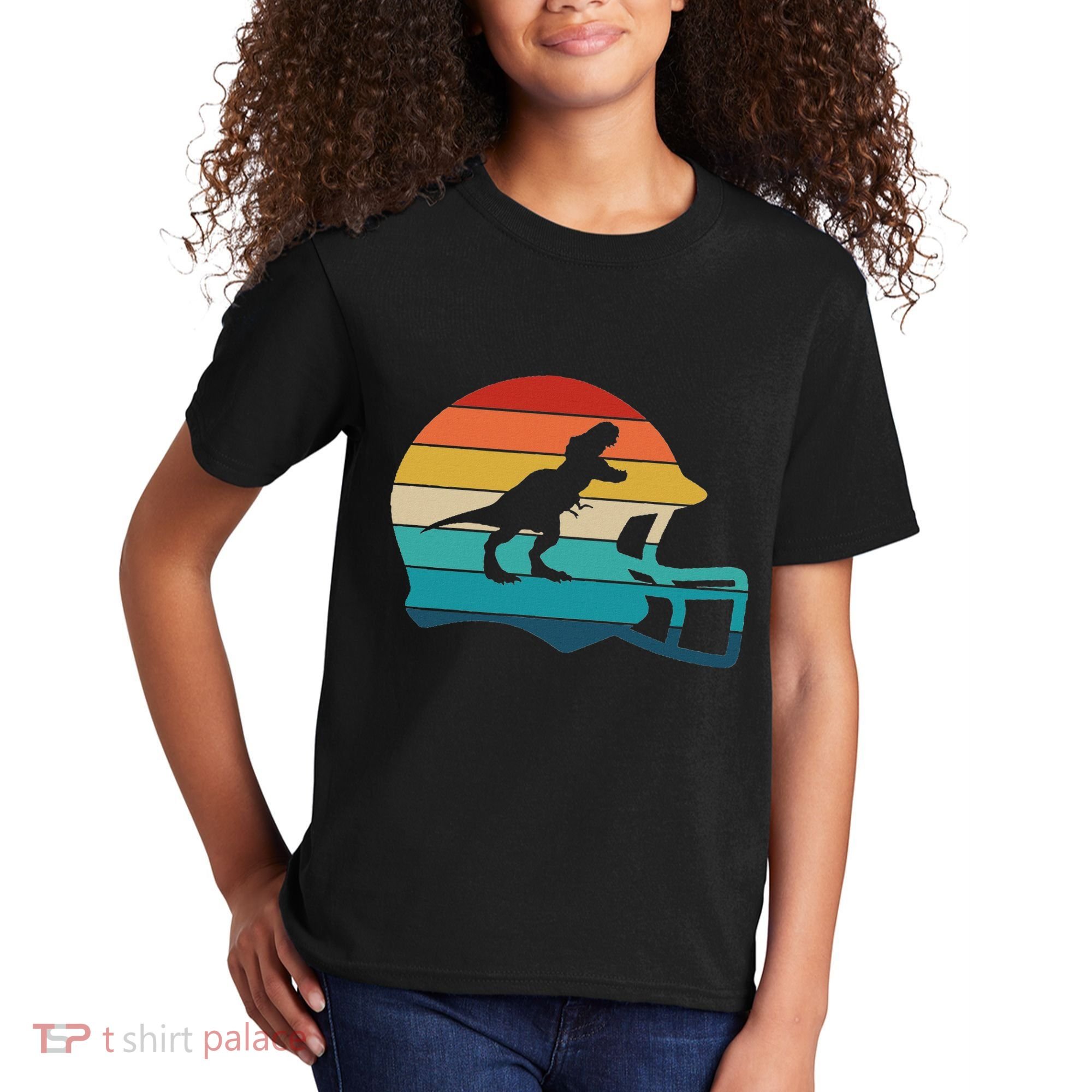 Retro Football Helmet Dinosaur T Rex Jersey Women Kids T-Shirt
