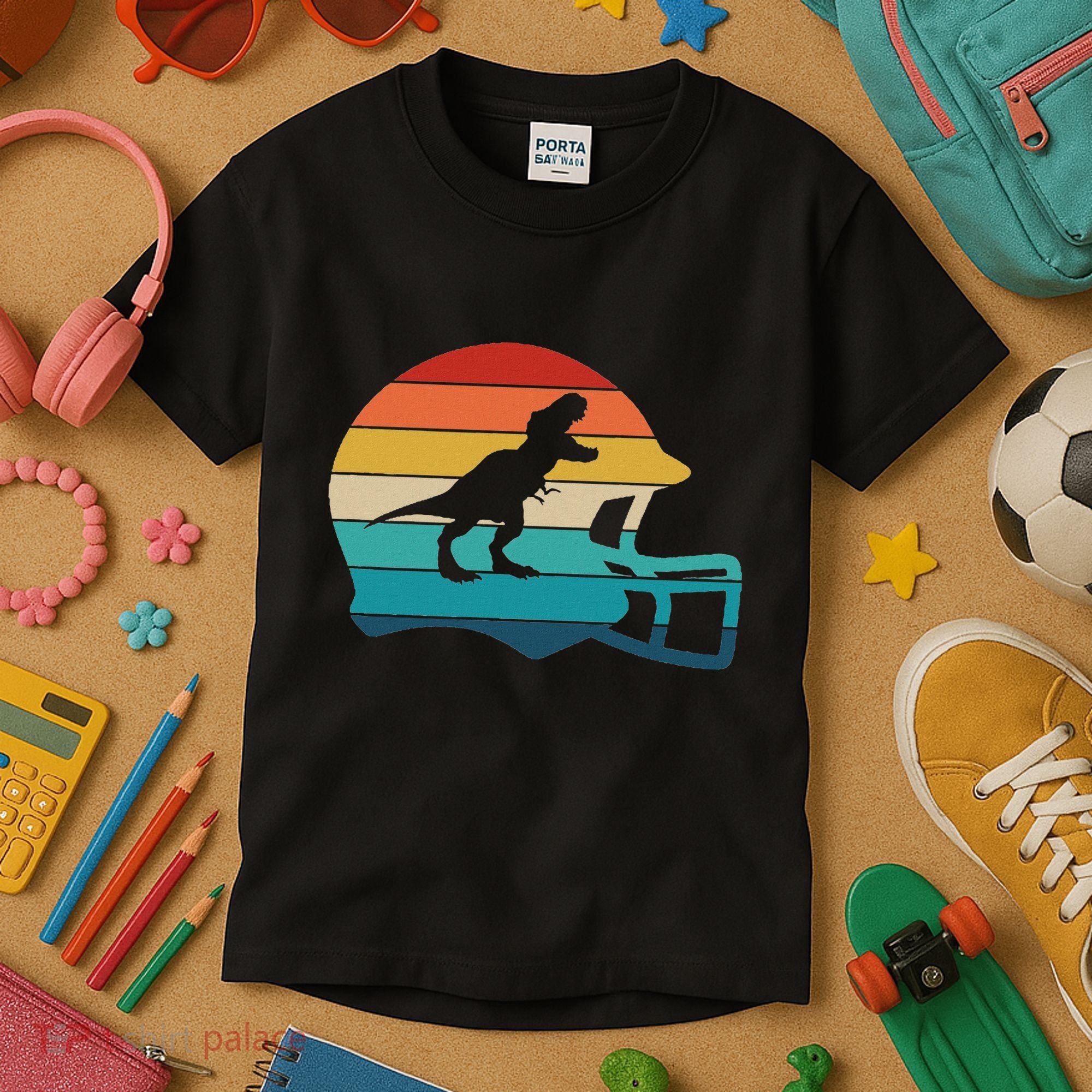 Retro Football Helmet Dinosaur T Rex Jersey Women Kids T-Shirt