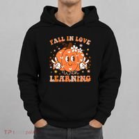 Retro Fall In Love With Learning Autumn Pumpkin Teacher Hoodie thumb 0