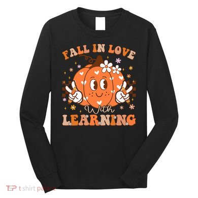 Retro Fall In Love With Learning Autumn Pumpkin Teacher Long Sleeve Shirt