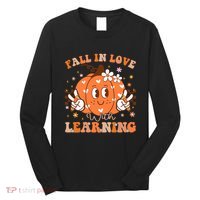 Retro Fall In Love With Learning Autumn Pumpkin Teacher Long Sleeve Shirt thumb 0