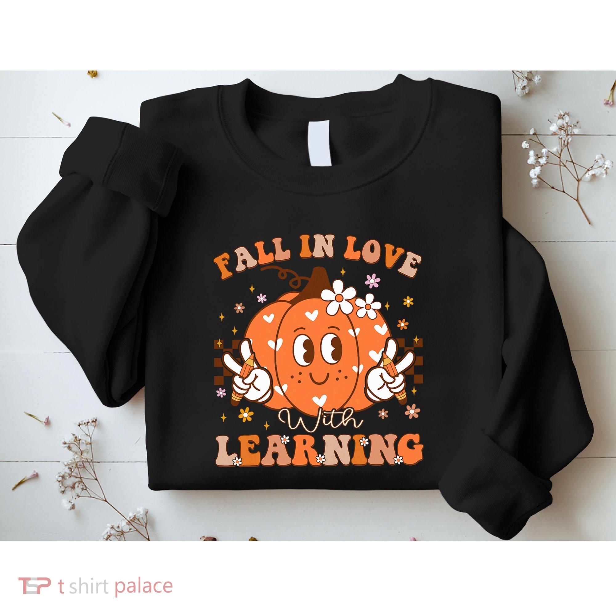 Retro Fall In Love With Learning Autumn Pumpkin Teacher Sweatshirt