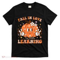 Retro Fall In Love With Learning Autumn Pumpkin Teacher T-Shirt thumb 0