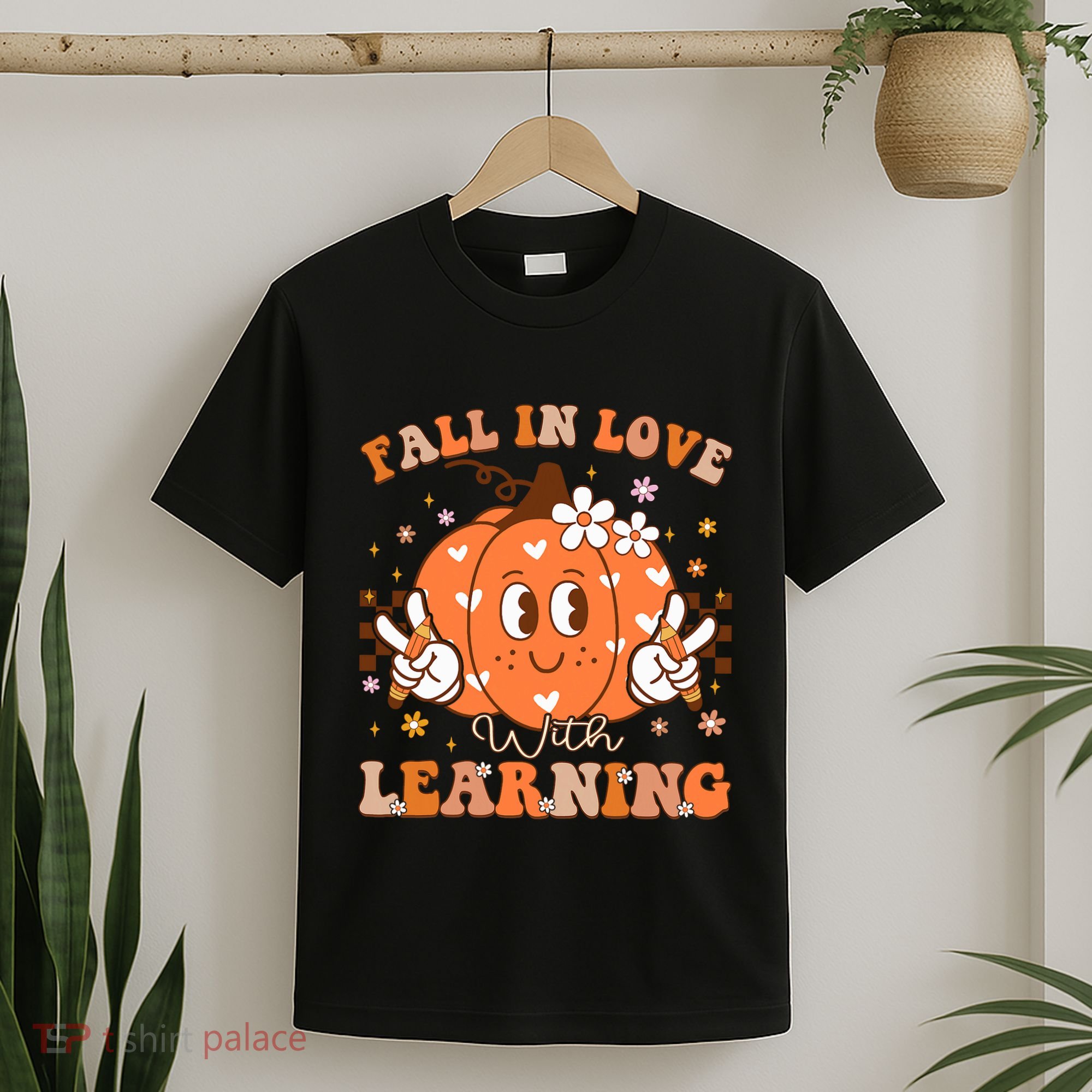 Retro Fall In Love With Learning Autumn Pumpkin Teacher T-Shirt