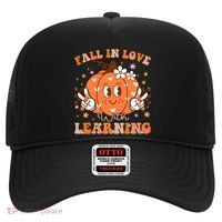 Retro Fall In Love With Learning Autumn Pumpkin Teacher Hat thumb 0