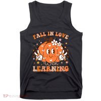 Retro Fall In Love With Learning Autumn Pumpkin Teacher Tank Top thumb 0