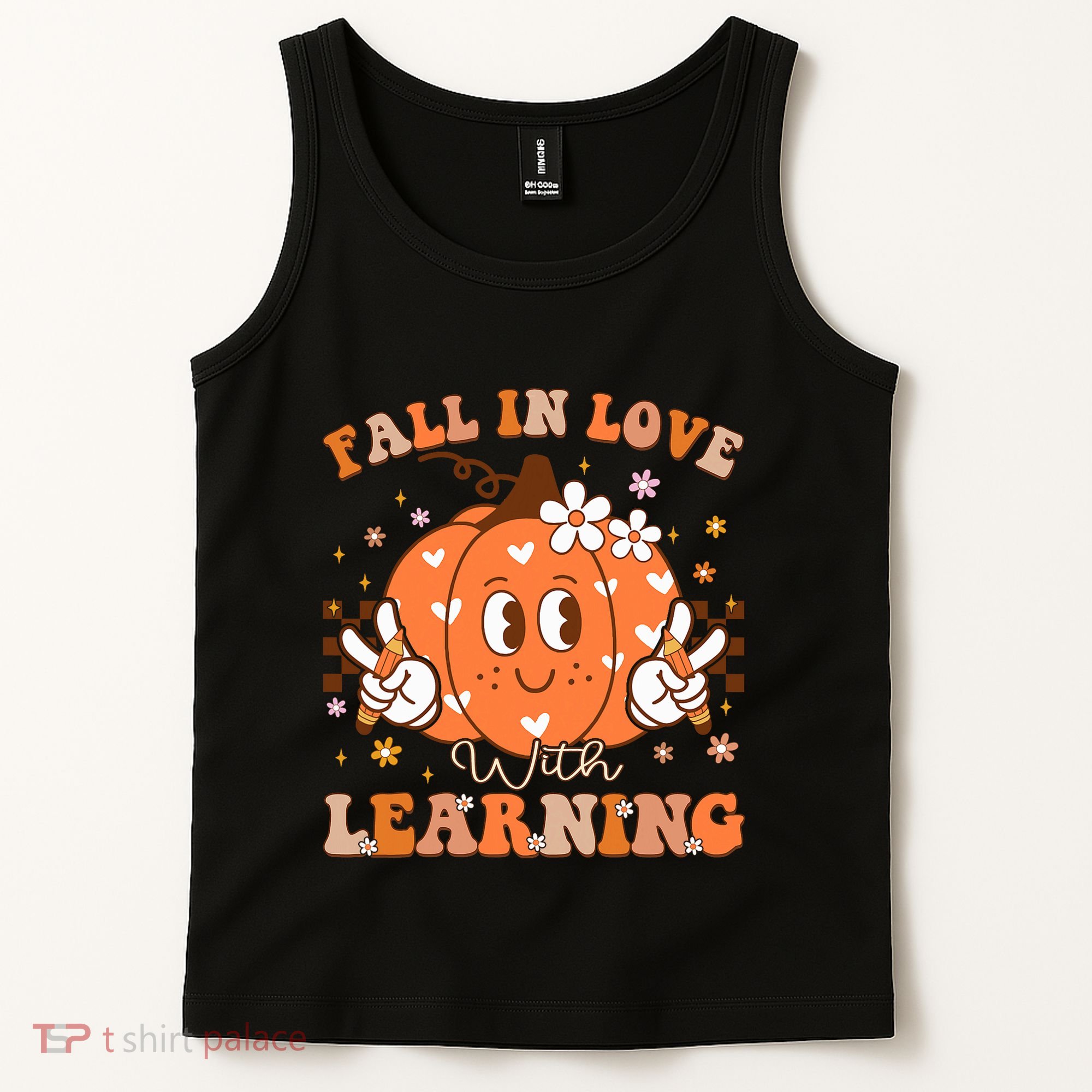 Retro Fall In Love With Learning Autumn Pumpkin Teacher Tank Top