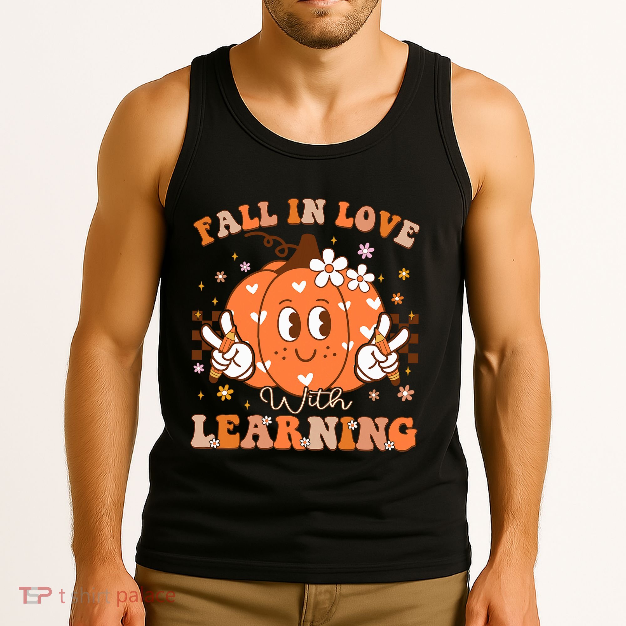 Retro Fall In Love With Learning Autumn Pumpkin Teacher Tank Top