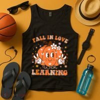 Retro Fall In Love With Learning Autumn Pumpkin Teacher Tank Top thumb 4