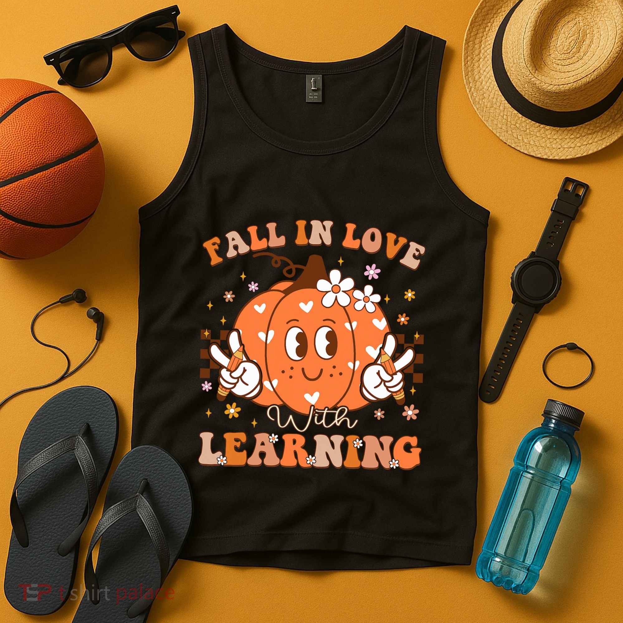 Retro Fall In Love With Learning Autumn Pumpkin Teacher Tank Top