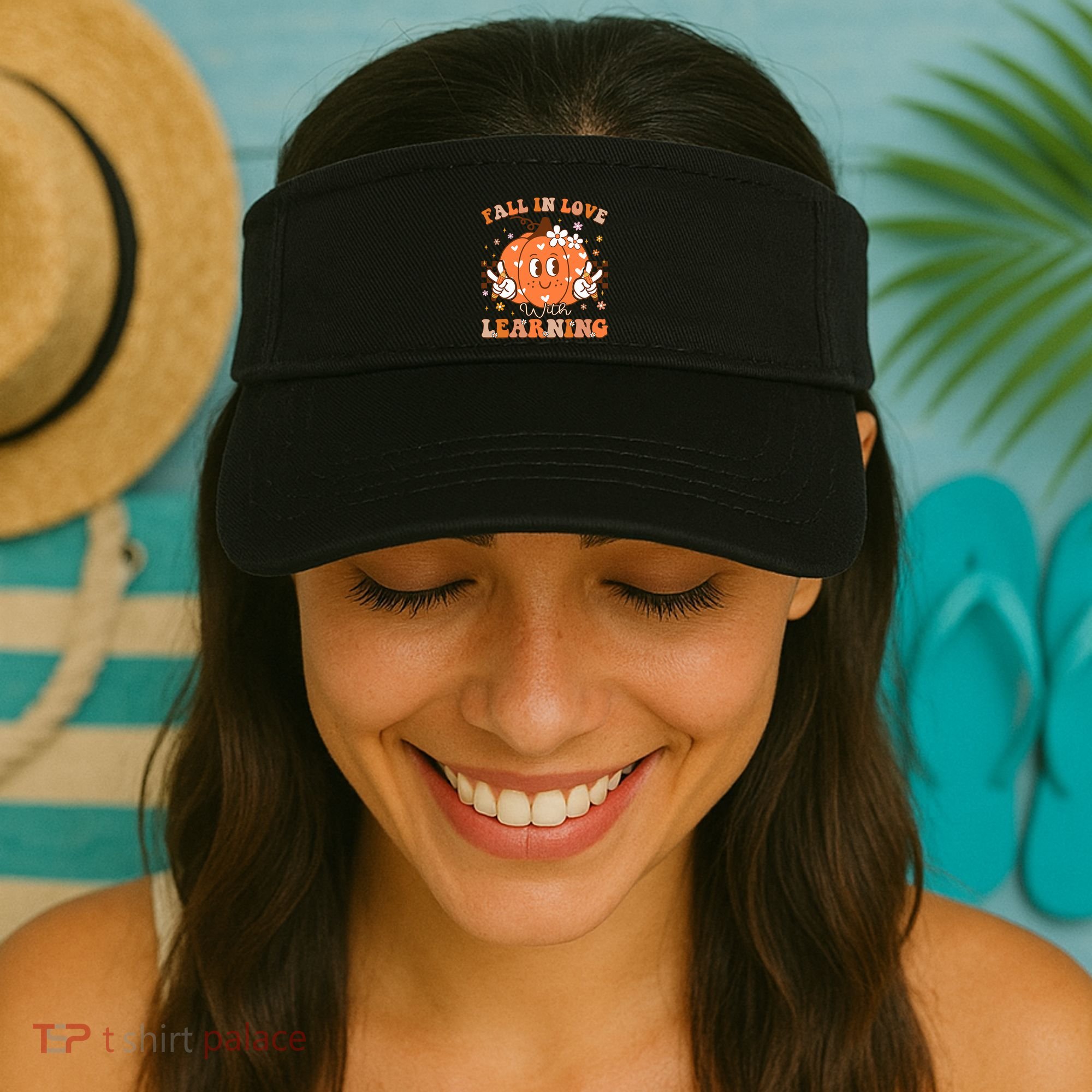 Retro Fall In Love With Learning Autumn Pumpkin Teacher Visor