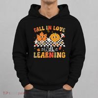 Retro Fall In Love With Learning Autumn Pumpkin Teacher Hoodie thumb 0