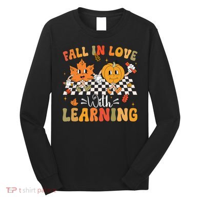 Retro Fall In Love With Learning Autumn Pumpkin Teacher Long Sleeve Shirt