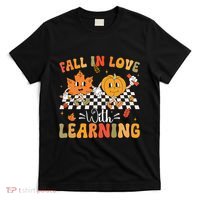 Retro Fall In Love With Learning Autumn Pumpkin Teacher T-Shirt thumb 0
