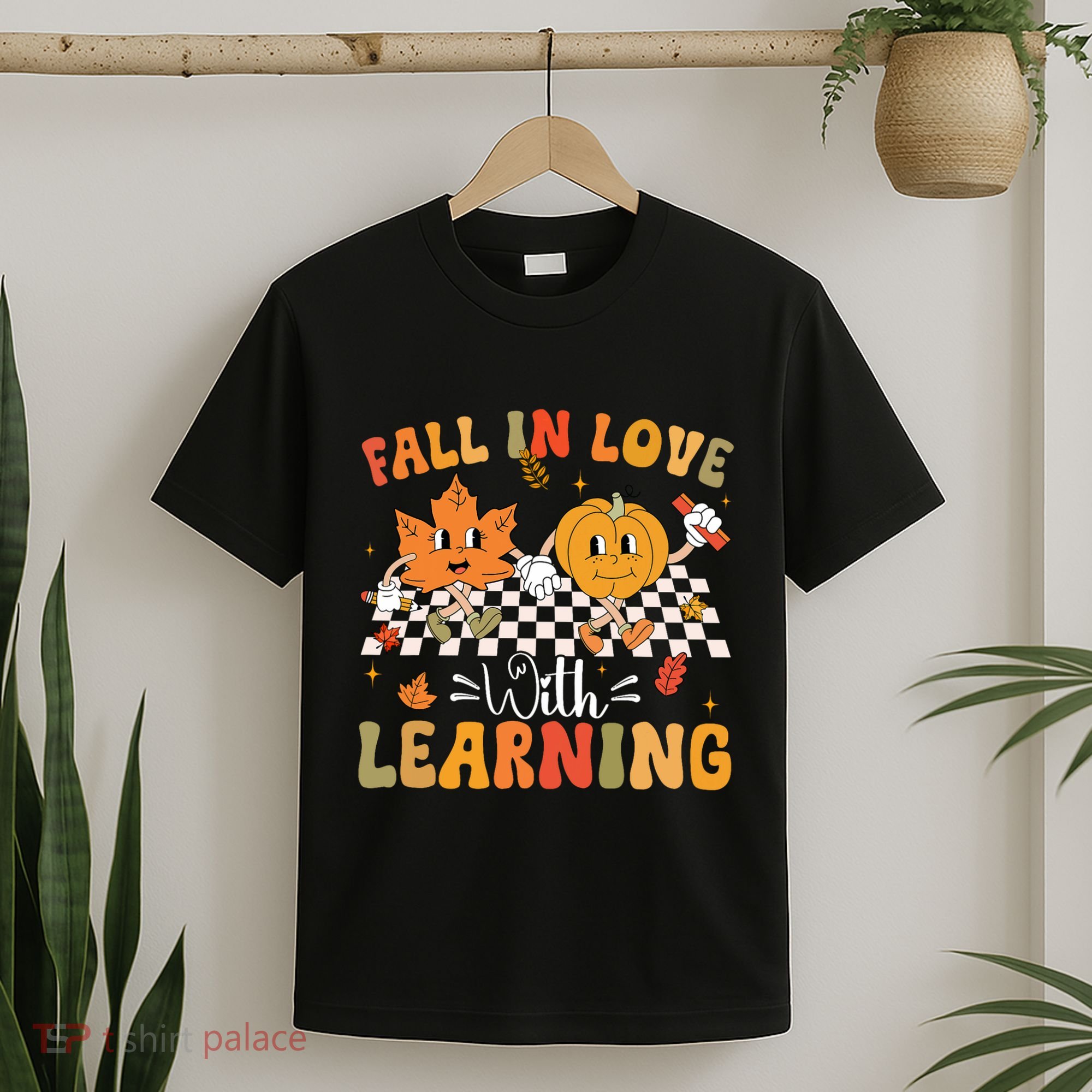 Retro Fall In Love With Learning Autumn Pumpkin Teacher T-Shirt