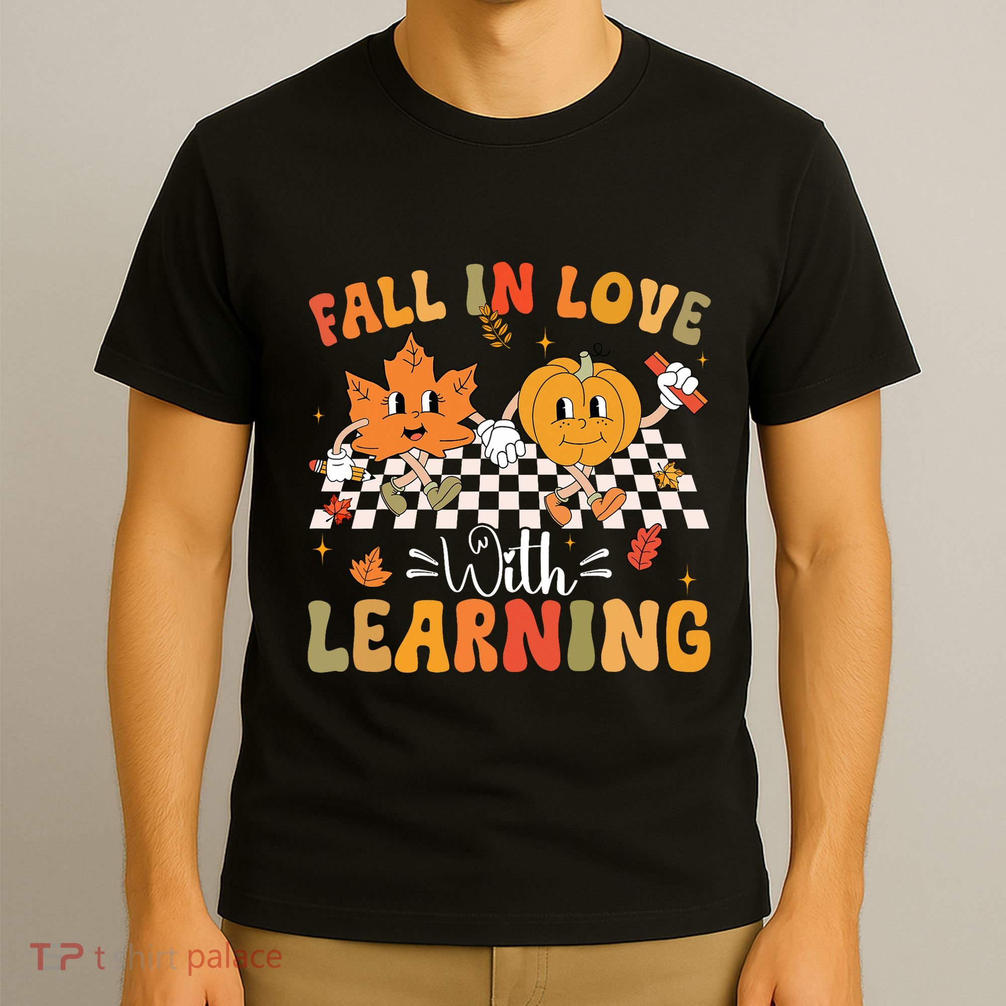 Retro Fall In Love With Learning Autumn Pumpkin Teacher T-Shirt