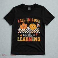 Retro Fall In Love With Learning Autumn Pumpkin Teacher T-Shirt thumb 5