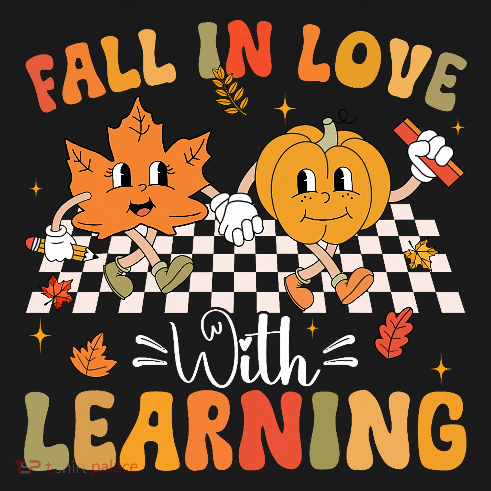 Retro Fall In Love With Learning Autumn Pumpkin Teacher T-Shirt