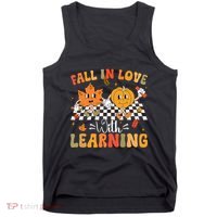 Retro Fall In Love With Learning Autumn Pumpkin Teacher Tank Top thumb 0