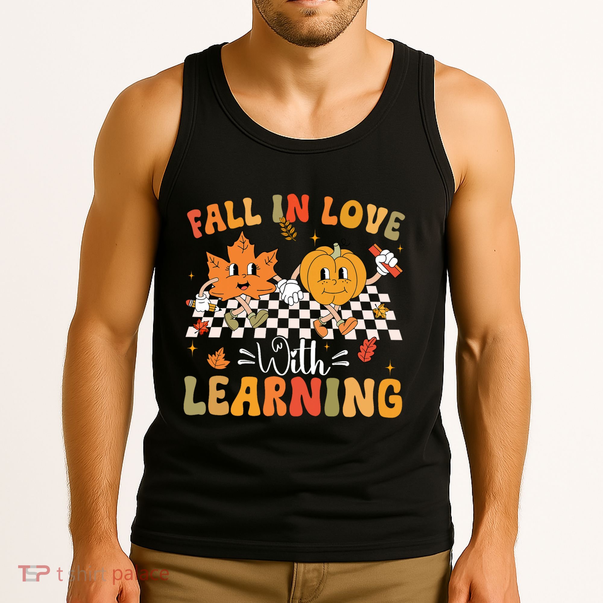 Retro Fall In Love With Learning Autumn Pumpkin Teacher Tank Top