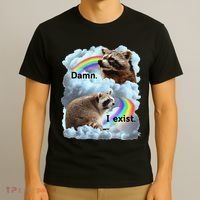 Raccoon Funny I Exist Depression Meme Dark Mental Health T-Shirt thumb 3