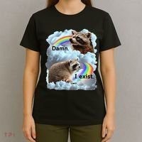 Raccoon Funny I Exist Depression Meme Dark Mental Health T-Shirt thumb 4