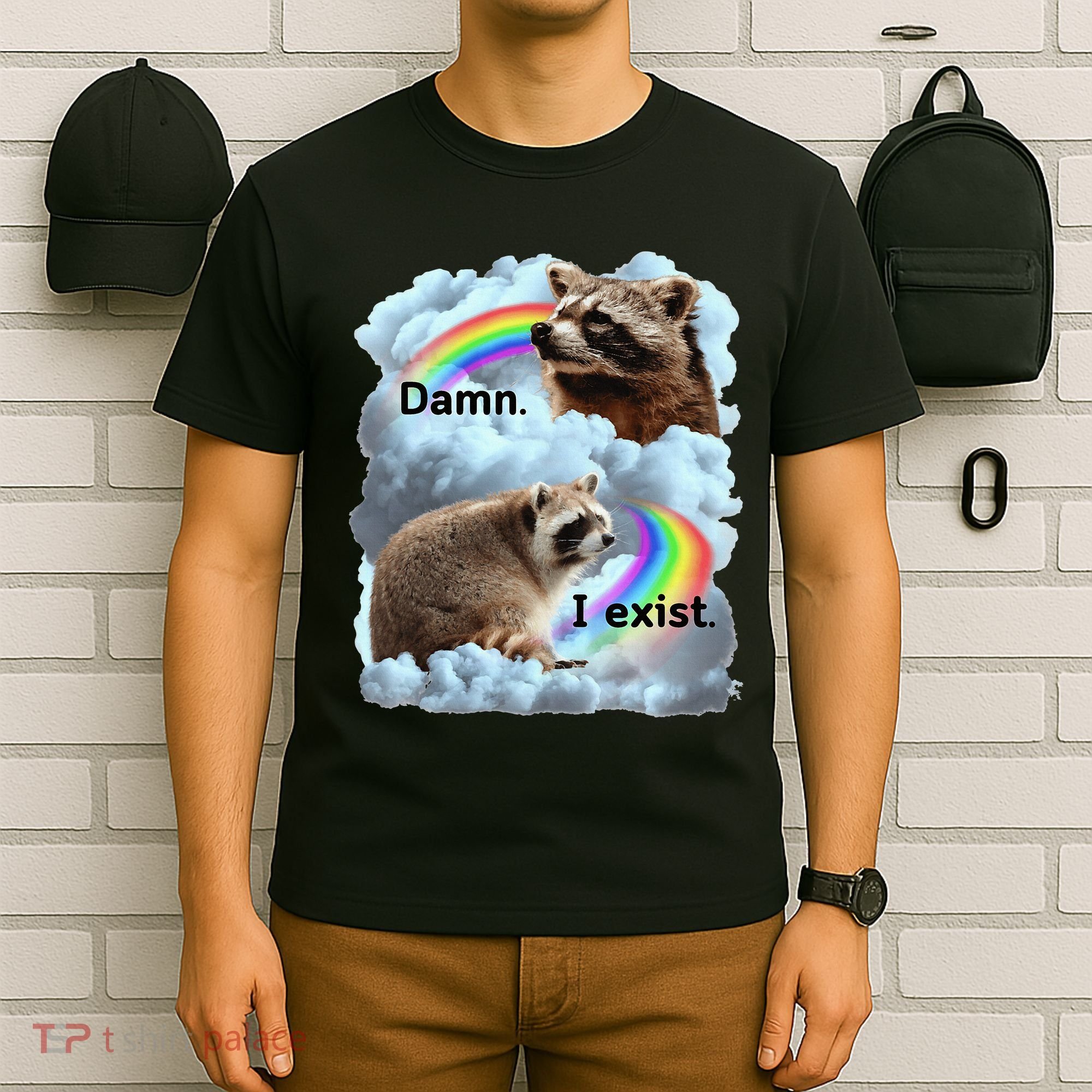 Raccoon Funny I Exist Depression Meme Dark Mental Health T-Shirt